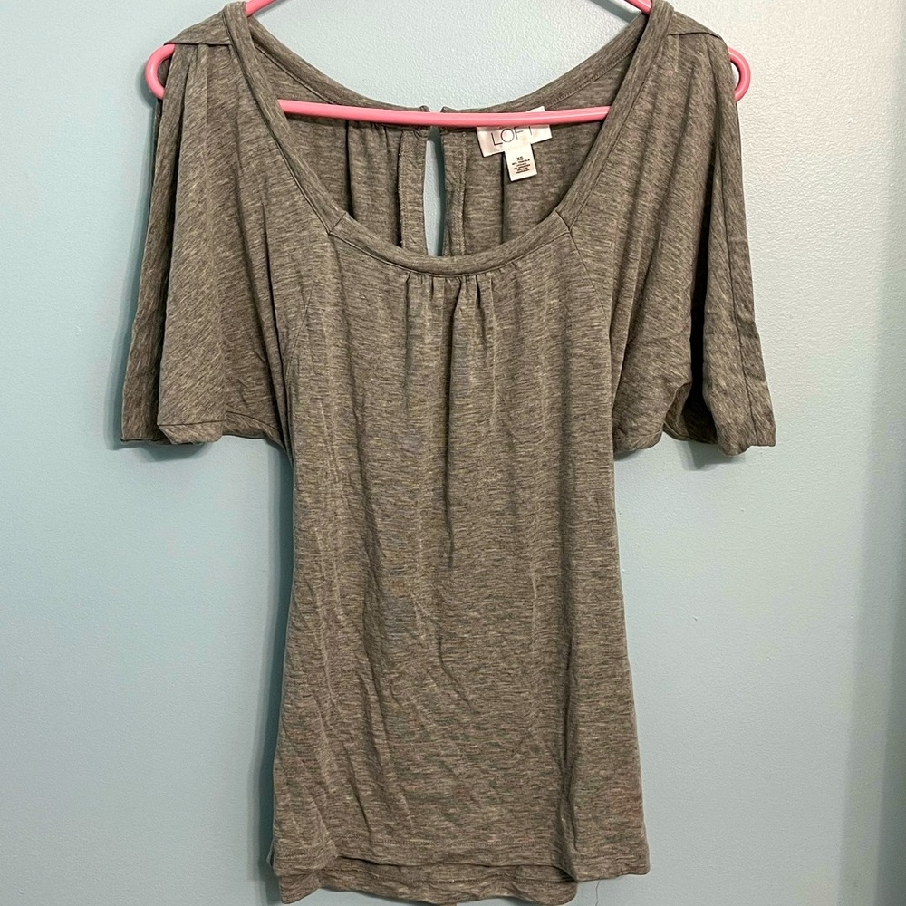 Women's XS LOFT Gray Cold Shoulder Casual Dress Top